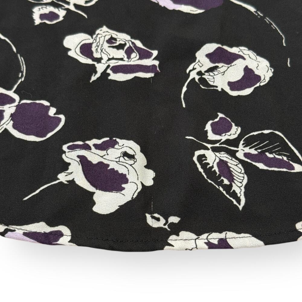 DR2 Black Purple Floral Chiffon Blouse M V-Neck Cap Sleeve Sheer Top Office - Picture 8 of 8